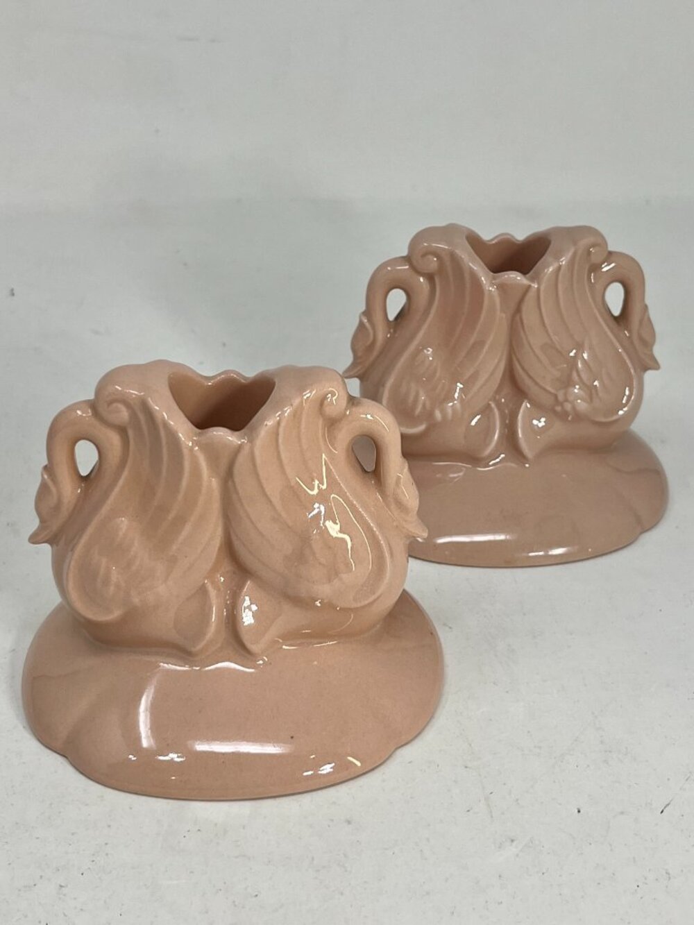 2 Vintage Chadwick China Swans [415] Taper Candle Stick Holders Pink Dusty Rose